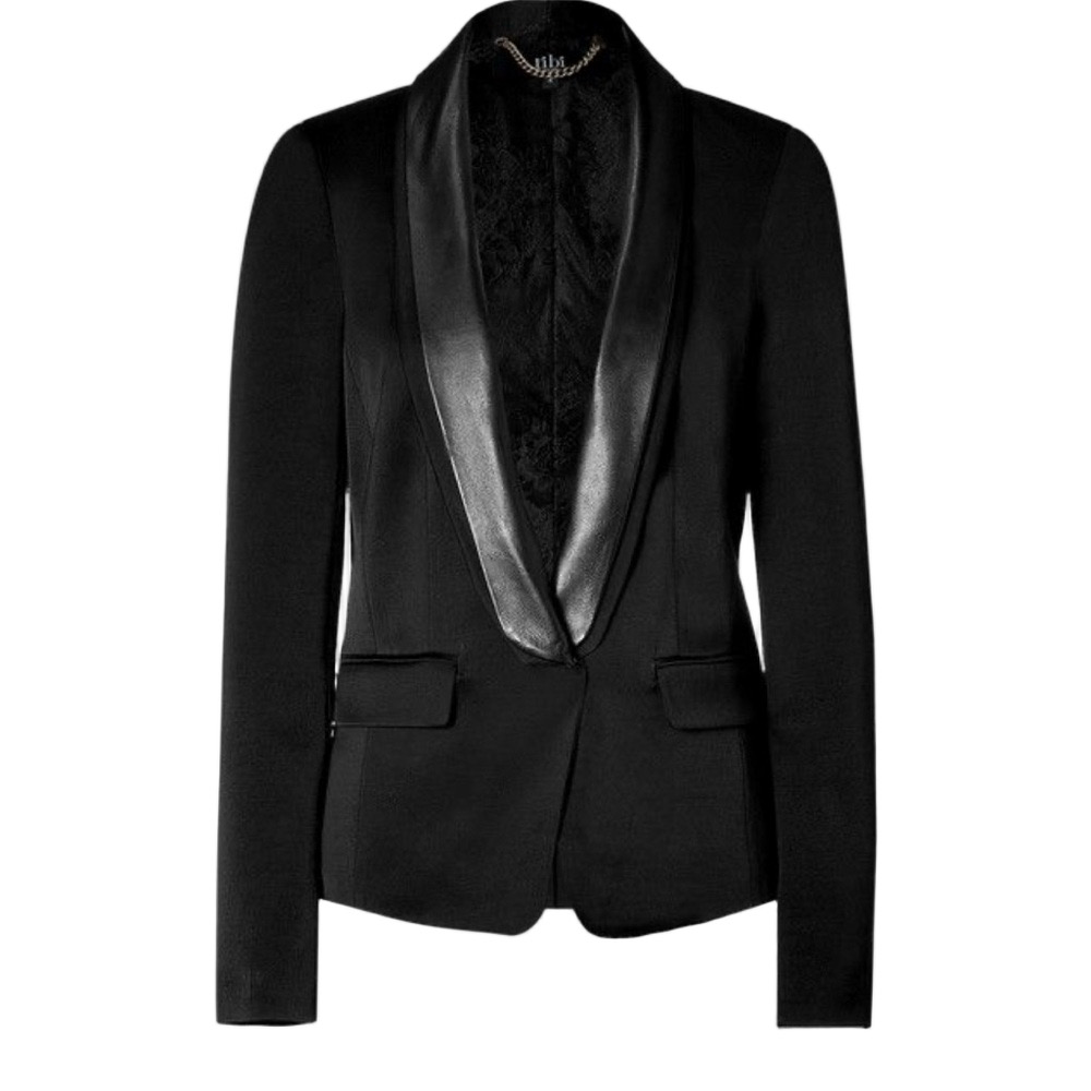 Tibi black tuxedo jacket Womens Size 8 leather lapels Formal New Years